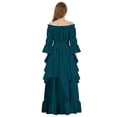 thumbnail image 4 of IROOZIGOTO Womens Medieval Renaissance Maxi Dress Off Shoulder Long Flare Sleeve with Brown Lace Up Corset Belt Halloween Cosplay Costume, 4 of 9