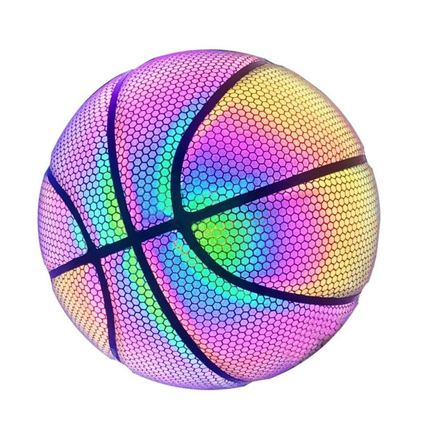 Pelota de baloncesto reflectante holográfica de colores, pelota de baloncesto de cuero PU resistente al desgaste, brillante para interiores y exteriores Fivean unisex