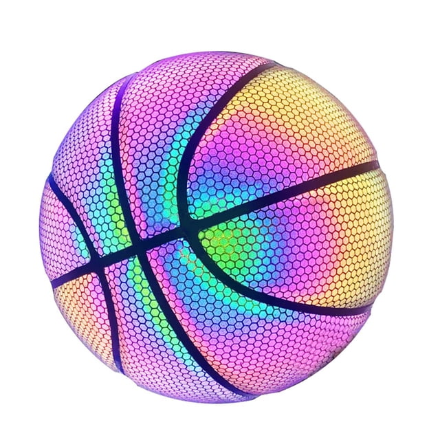 Pelota de baloncesto reflectante holográfica de colores, pelota de baloncesto de cuero PU resistente al desgaste, brillante para interiores y exteriores Fivean unisex