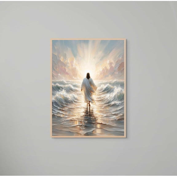 Jesus Walking On Water Christian Wall Art Bible Sketches Print, Unframed Paper Poster 8x10in