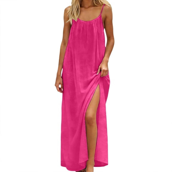 Aoochasliy Women's Summer Sleeveless Backless Maxi Dress Casual Solid Loose Round Neck Lounge Dress Sling Beach Vacation Casual