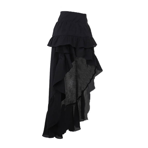 Gtoiithly Women's Elegant Pleated Topskirt With Asymmetric For Solid A Line Short Skirt With Ruched Detailing And Flowy Style D-Black S
