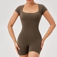 thumbnail image 2 of Riforla Women's Tight Sports Jumpsuit Short Sleeve Square R Training Running Yoga Fitness Jumpsuits for Women Brown M, 2 of 8