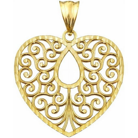 Handcrafted 10kt Gold Filigree Heart Charm Pendant
