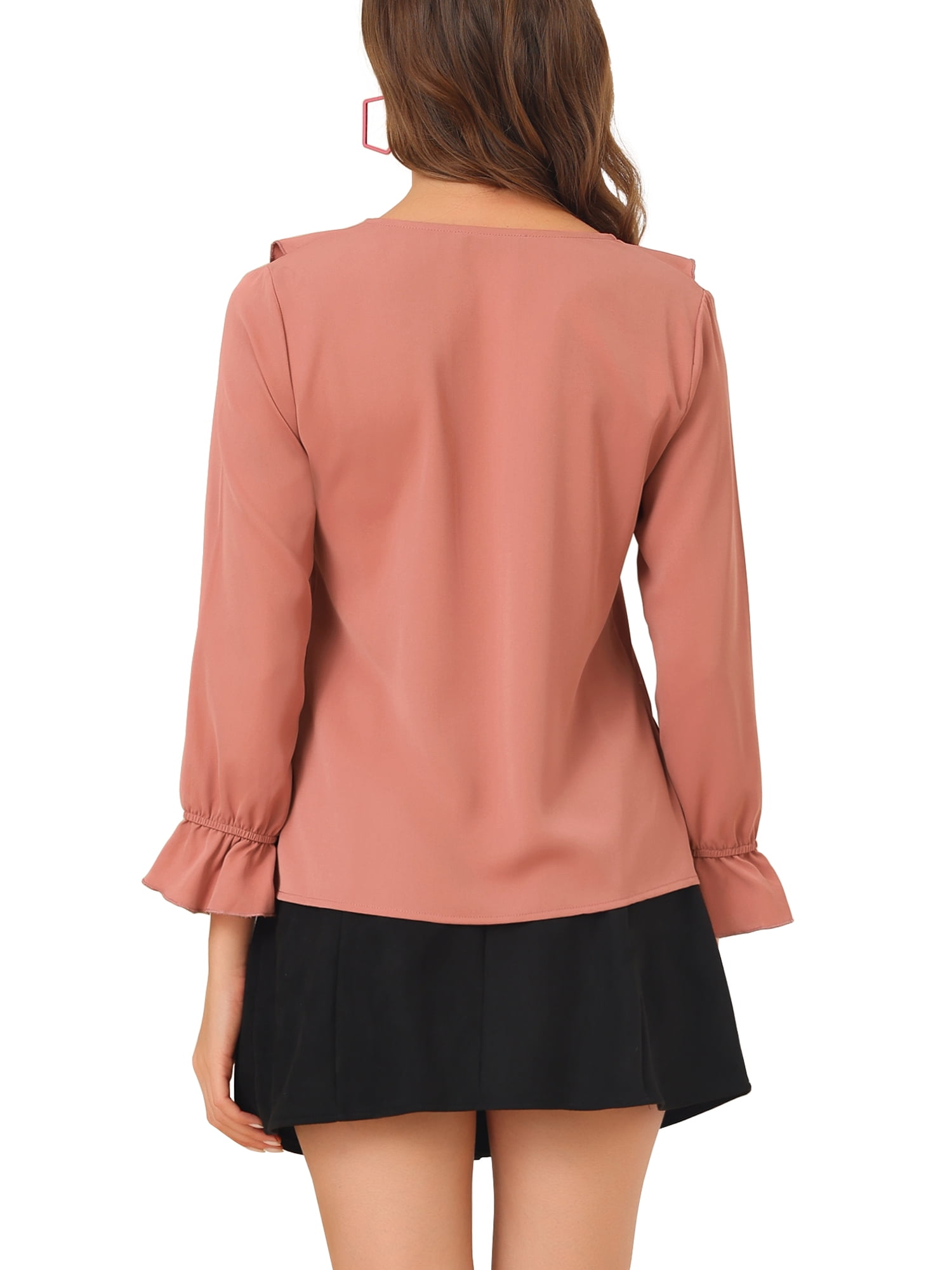 DARING DIVA Women's Ruffle V Neck Chiffon Peasant Blouse M Dark Pink
