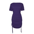 thumbnail image 5 of Juslio Women Dress Round Neck Drawstring, Slim Midi Dress Casual Solid Color T-Shirt Dresses, 5 of 7