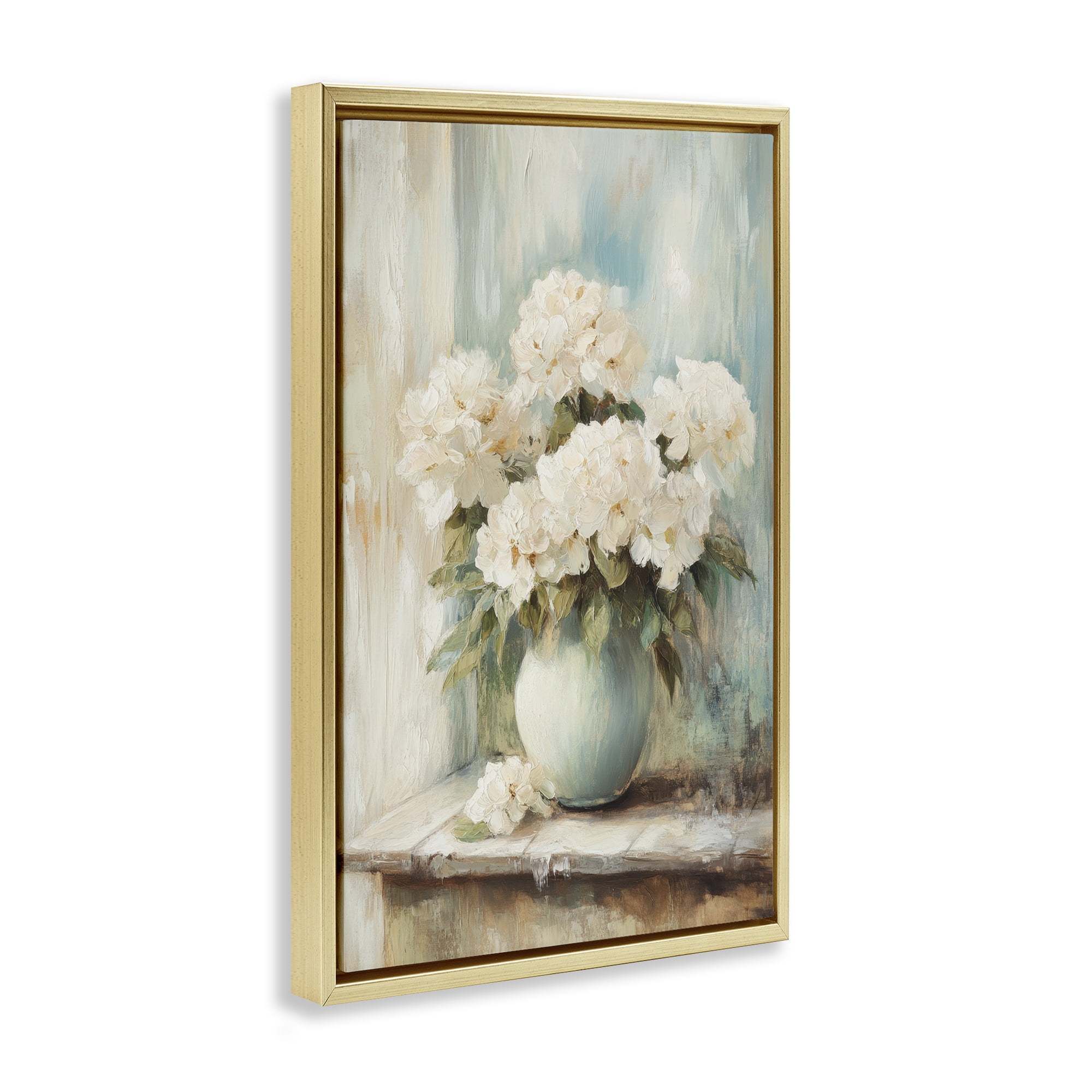 Stupell Industries Mantle Arrangement of Soft Blossoms Gold Framed Floater Canvas Wall Art, design by Petal Prints Design