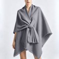 thumbnail image 4 of Fewfanhot Self Tie Fringe Wool Blend Poncho Cape, Open Front Warm Wrap Shawl Coat for Women Fall Winter, 4 of 6
