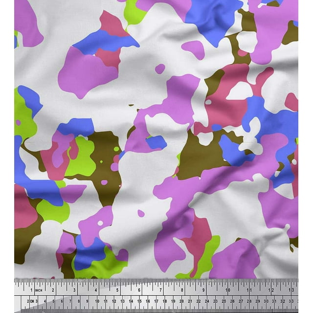 Soimoi Moss Georgette Fabric Multicolor Camouflage Print Fabric by Yard 42 Inch Wide