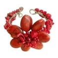 thumbnail image 2 of Beautiful Handmade Red Coral Floral Beaded Organic Cuff, 2 of 2