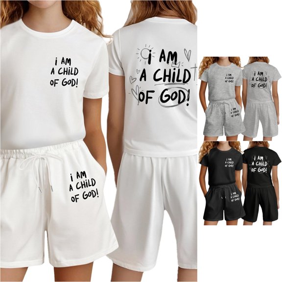 HCYSFG Girls Graphic Print Outfit Sets 2 Piece Clothing Sets Crewneck Short Sleeve T Shirt And Shorts Side Pockets Matching Sets