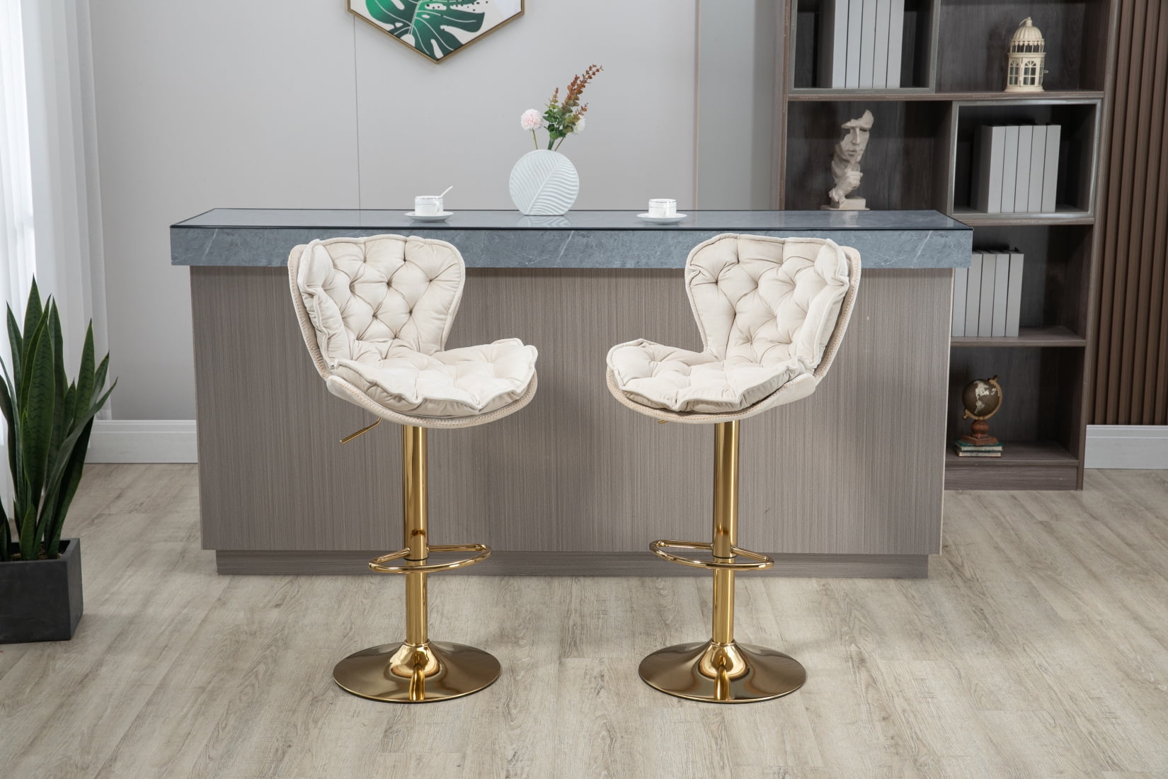 Velvet Bar Stools Set of 2, Adjustable Height Counter Stools Barstools