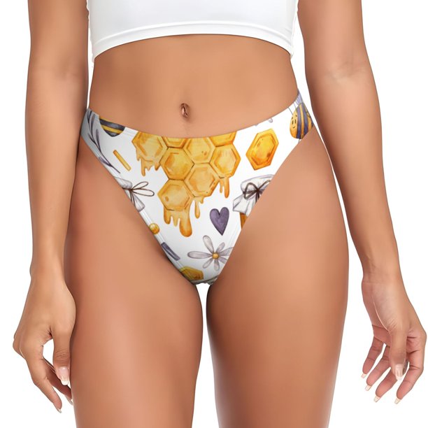 Balery Honey Bee Set Tangas de Algodón para Mujer con Estampado – Ropa Interior Sexy, Transpirable, G-string-Medium
