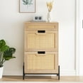 thumbnail image 2 of Natural Rattan 3-Tier Hidden Wooden Shoe Rack, Adjustable Shelves Shoe Storage Cabinet w/ 2 Flip Door & 1 Drawer, 2 of 9
