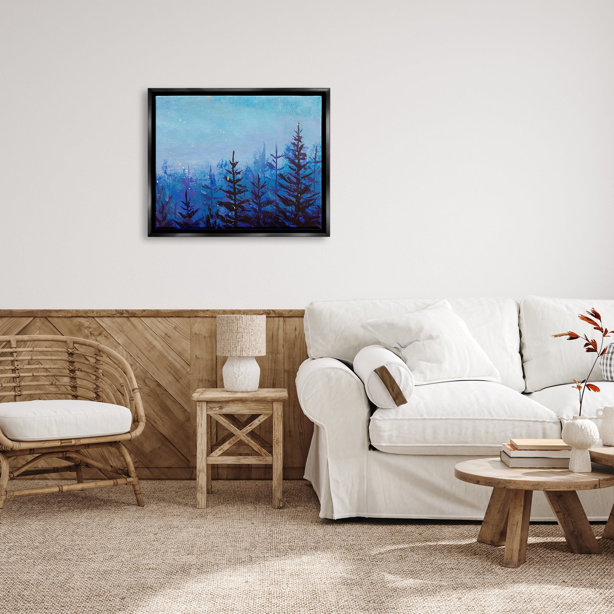 Stupell Industries Foggy Magical Forest Nature Painting Black Floater Framed Art Print Wall Art, 31 x 25