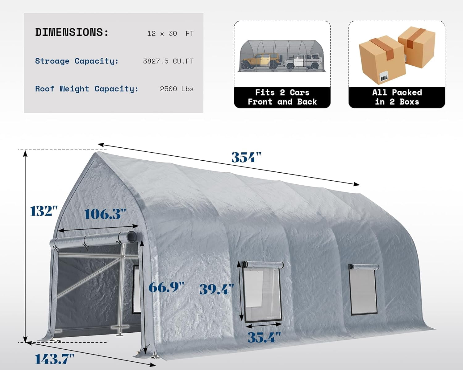 Jocisland 12x30 ft Carport with Galvanized Frame for Car, Roll-Up Doors, Heavy Duty Outdoor Canopy