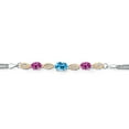 thumbnail image 2 of 925 Silver and 10K Yellow Gold Swiss Blue Topaz and Pink Created Sapphire and White Lab Grown Diamond Bracelet for Women (2.06 Cttw, Gemstone November Birthstone, Oval, Wheat Chain, 7 inches), 2 of 5