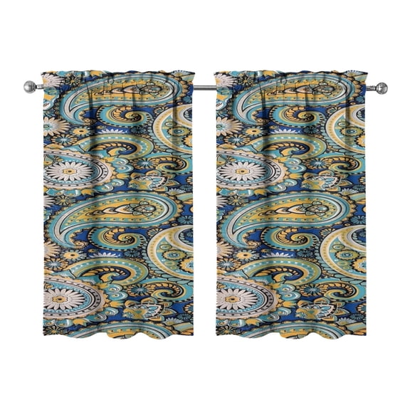 Paisley Design Kitchen Curtains - Vintage Tier Cafe Curtains for Bathroom Living RV Rod Pocket Window Drapes 36 Inch 2 Panels Set 28"x36" Window Treatment Tiers
