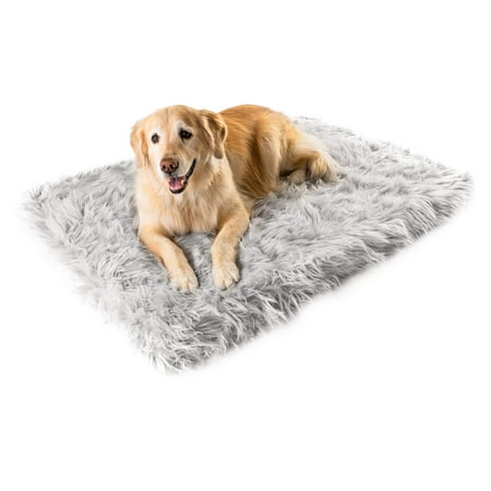 UPC: 0636947144097 | Paw Brands Dog Bed Faux Fur Memory Foam Pet Bed Gray Rectangle 50L x 30W inches