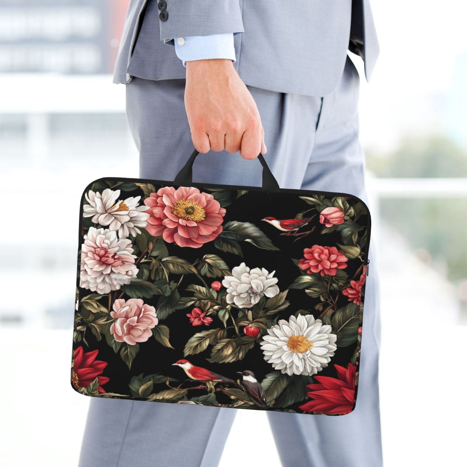 Laptop Sleeve Bag For Women Men 14inch Waterproof Durable Protective Computer Carrying Cover Handle Laptop Case Bag Flowers (6)