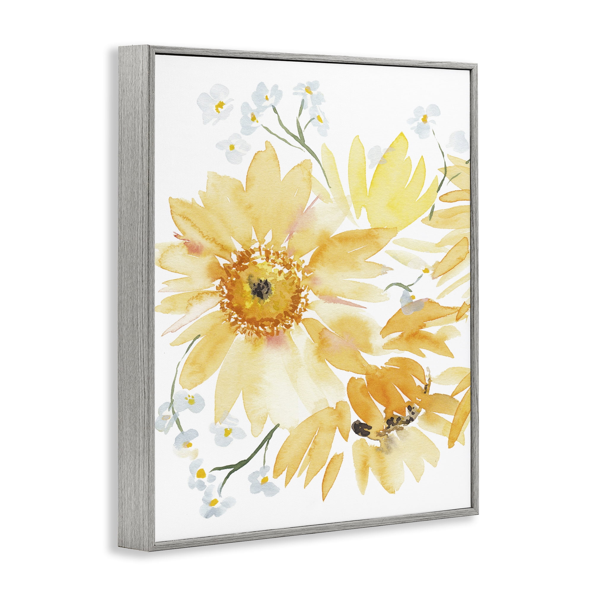 Stupell Industries Yellow Brushed Flowers Botanical & Floral Painting Gray Framed Art Print Wall Art, 11 x 14