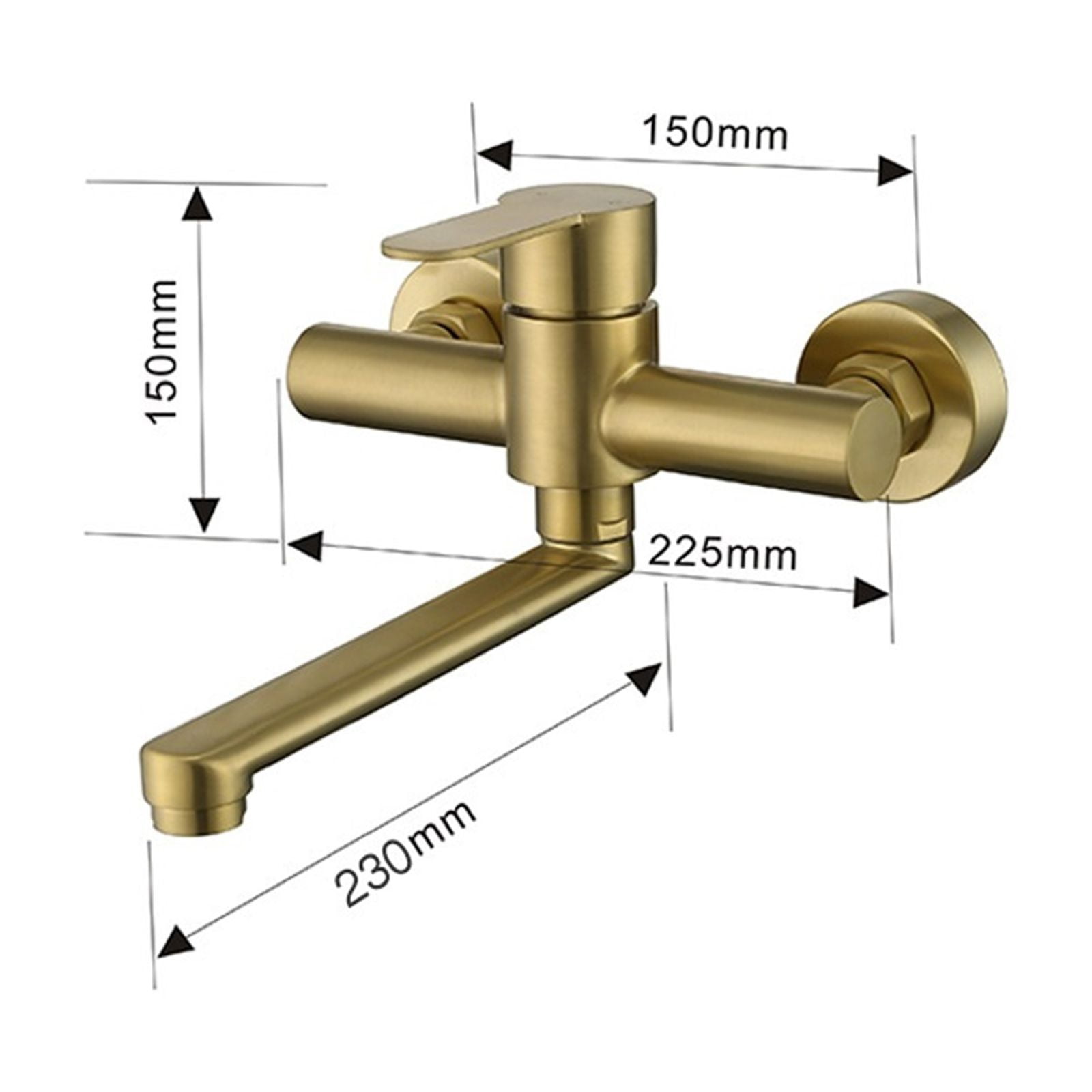 Brushed Gold Wall Mounted Kitchen Faucet, Bathtub Bathroom Basin Faucet, 180° Rotation Hot Cold Water Mixer Mop Pool Tap Dual Hole