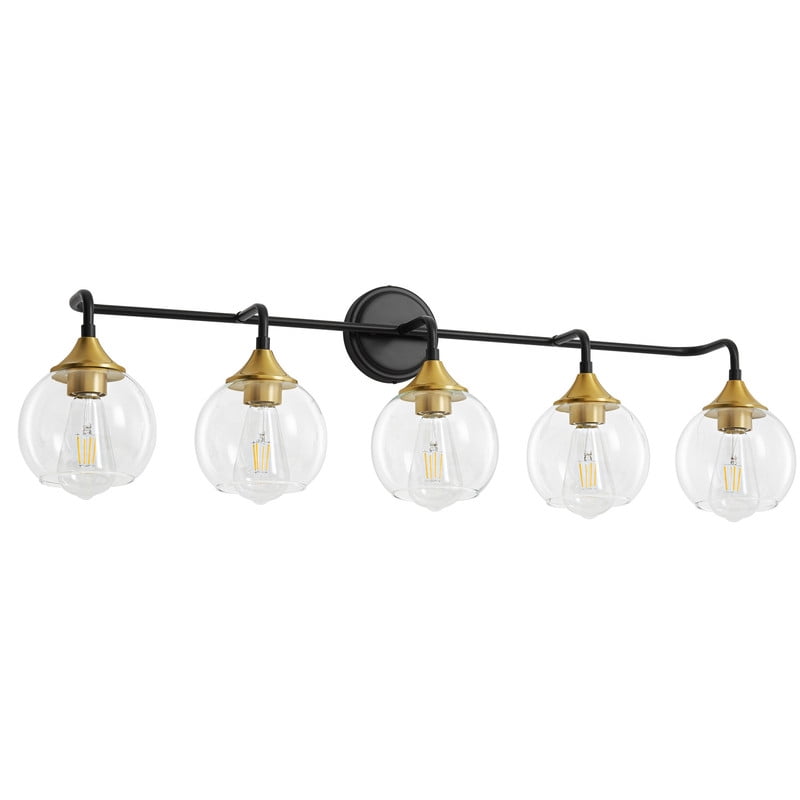 Bathroom Vanity Light with Clear Glass Shade, E26 Base, Bathroom Light Fixtures Over Mirror, Vanity Lights for Bathroom (Exclude E26 Bulb) - Black and Gold, 5-Lights