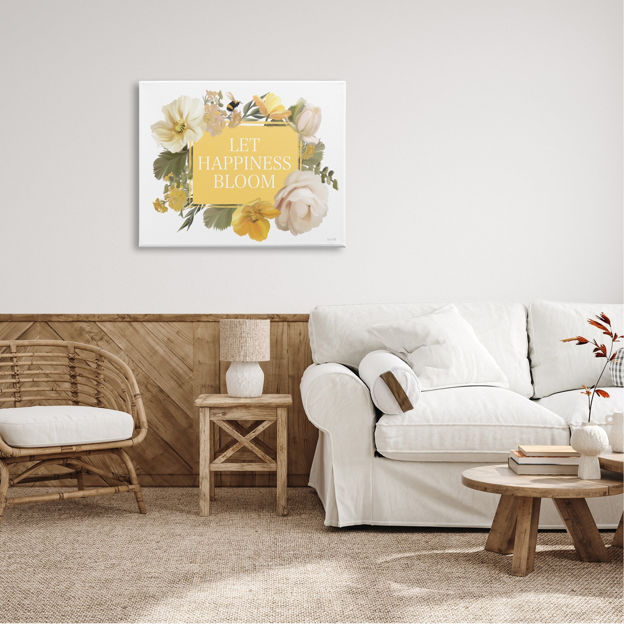 Stupell Industries Bold Let Happiness Bloom Yellow White Blushing Flowers, 40 x 30, Design by House Fenway