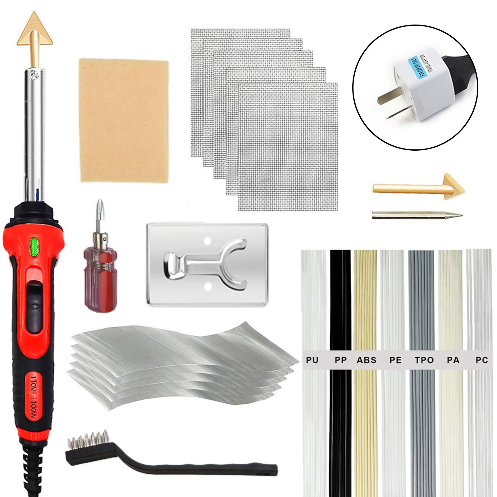 100W Plastic Welder 2in1 3Speed Temperature Control Soldering Iron Welding Kit