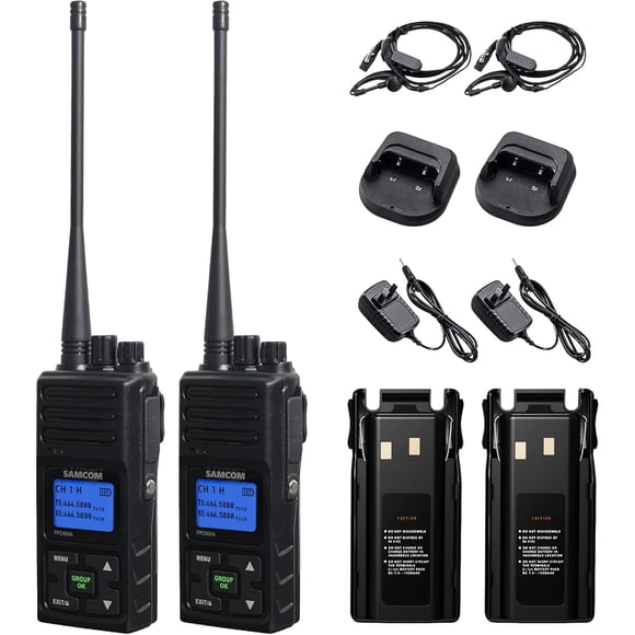 Walkie Talkie SAMCOM FPCN30A Radio Bidireccional UHF 5W Largo Alcance 20 Canales con Auriculares Pack 2 Unidades