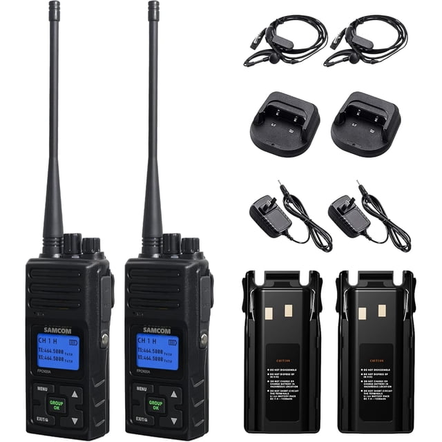Walkie Talkie SAMCOM FPCN30A Radio Bidireccional UHF 5W Largo Alcance 20 Canales con Auriculares Pack 2 Unidades
