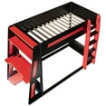 thumbnail image 6 of Euroco Wood Twin over Twin Size Bunk Bed with Shelves, Gaming Bed with Desk, USB Charging and LED Light, Black&Red, 6 of 15