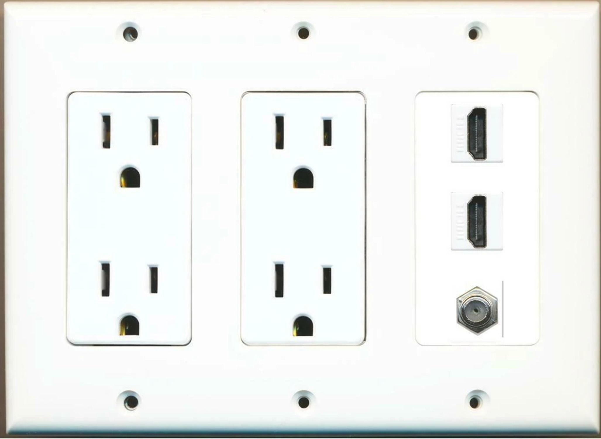 2 15A Power Outlets 2 HDMI and 1 Coax Wall Plate