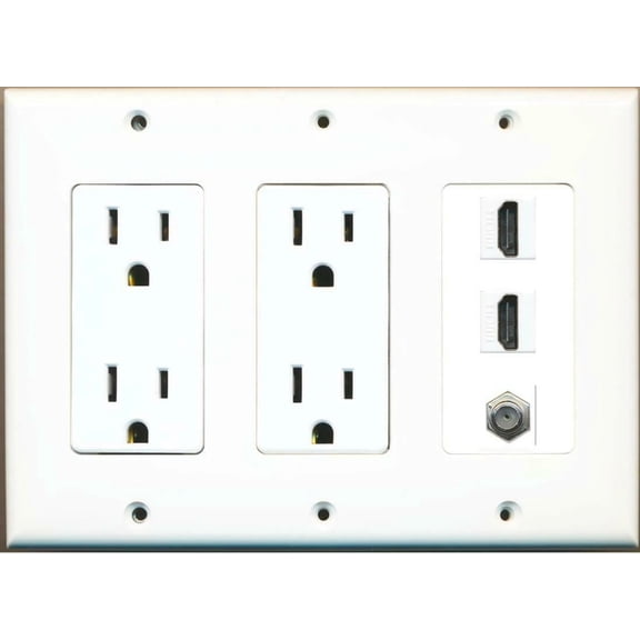 Ultra Spec Cables 2 15A Power Outlets 2 HDMI and 1 Coax Wall Plate
