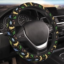 Steering Wheel Cover Anti-Slip Elastic Car Protective Universal 15 Inch Fit for Vehicles Auto SUVs , Dino Pattern Cute Cartoon