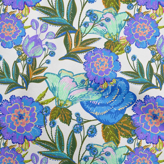 oneOone Velvet Medium Blue Fabric Florals Craft Projects Decor Fabric Printed By The Yard 58 Inch Wide