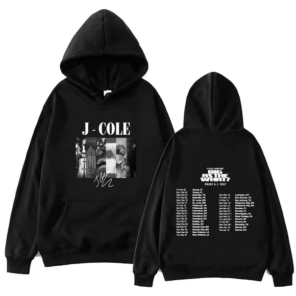 J Cole Tour 2024 Hoodie Tops Long Sleeve Sweatshirt Regular Music Fans Gift Spring and Summer Printing Casual black S