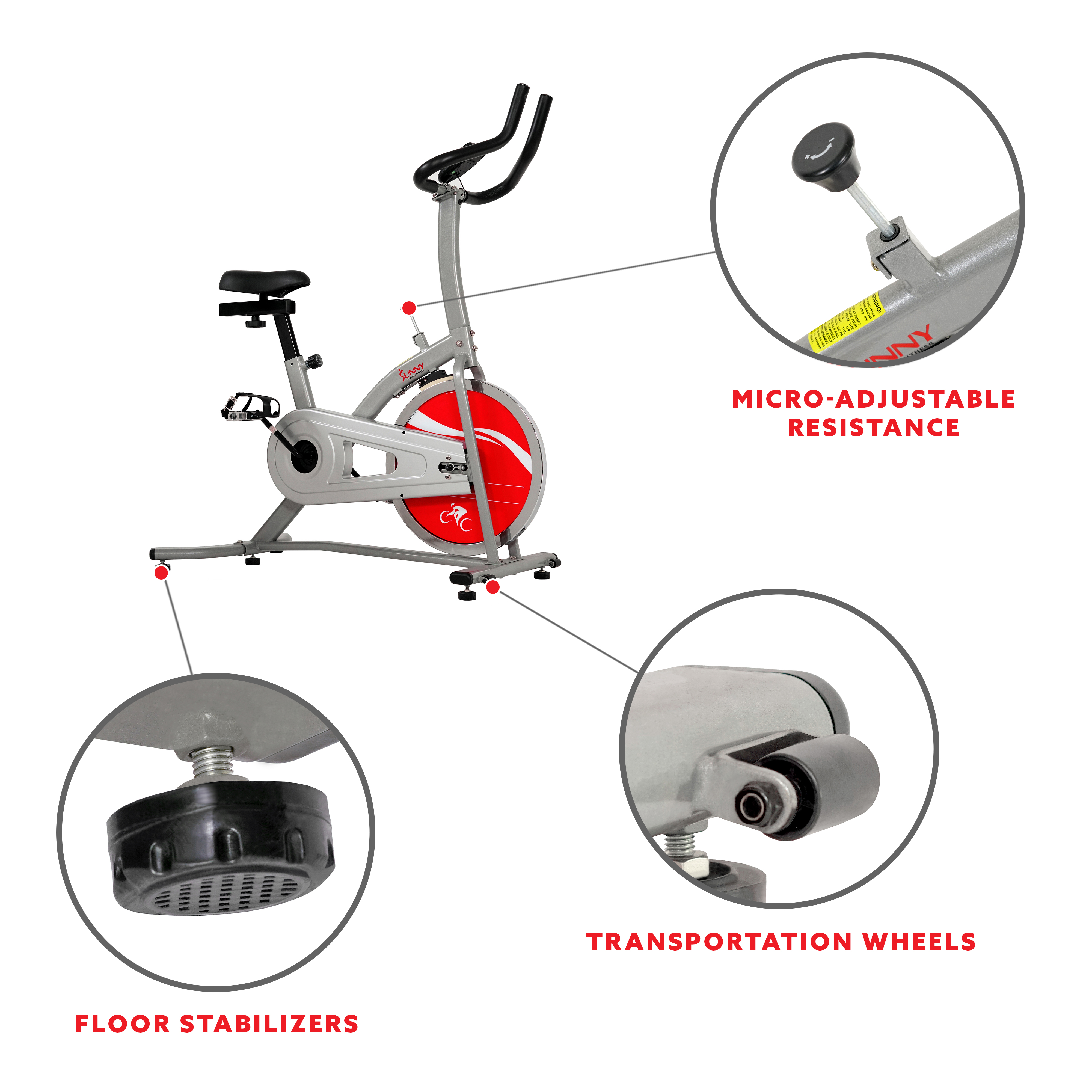 Sunny Health & Fitness Indoor Cycling Exercise Stationary Bike with Monitor and Flywheel Bike for Home Workout Trainer, SF-B1203 - image 4 of 6