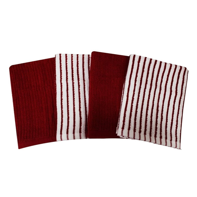 Hometrends Bar Mop Kitchen Towel 4 pack, 100% Cotton, Red