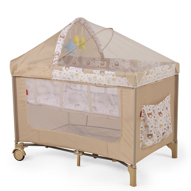 Cuna Corral para Bebé D'Bebé Rest con Toldo Mosquitero Beige