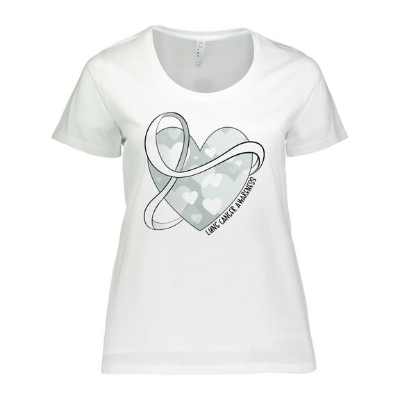 Inktastic Lung Cancer Awareness White Ribbon Around Heart Women's Plus Size T-Shirt
