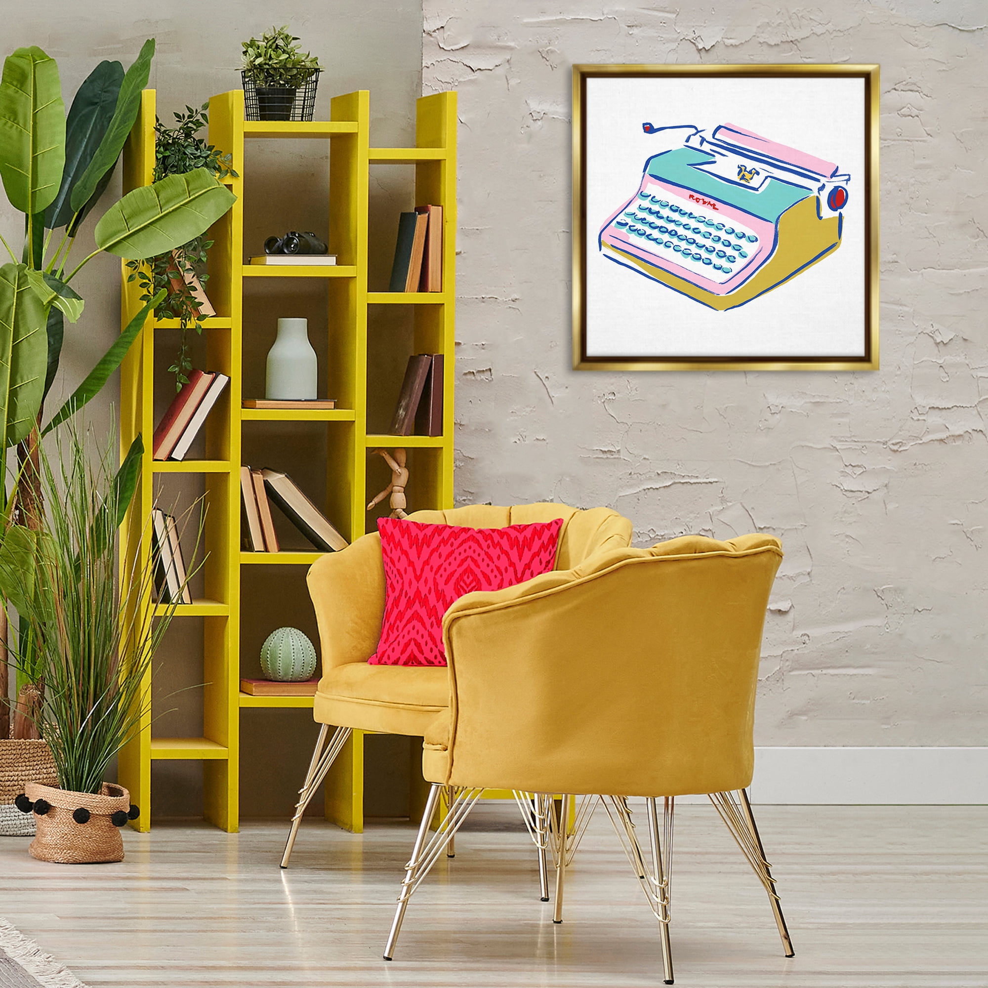 Stupell Industries Simple Retro Typewriter Novelty Painting Gold Floater Framed Art Print Wall Art, 25 x 25