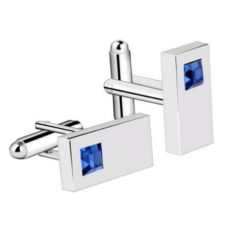 - Vintage Mens Silver Rectangle with Blue Diamond Wedding Party Birthday Gift Novelty Shirt Cuff links Cufflinks