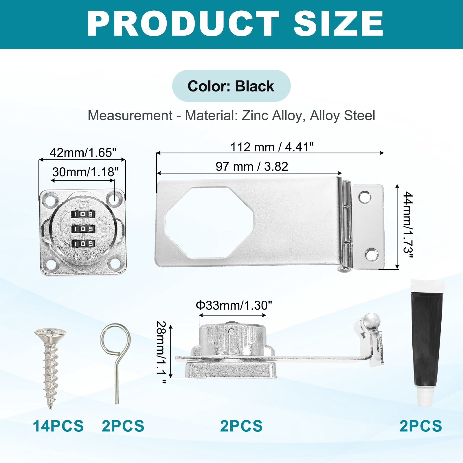 Uxcell Password Rotary Hasp Lock (Silver) (2 Set), 90 Degree Keyless 3-Digit Combination Security Slide Latch Cabinet Locks, Suit For- Door/Closet/Barn/Bathroom/Outdoor/Garden