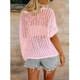 thumbnail image 3 of Womens Summer Scoop Neck Short Sleeve Sweater Casual Crochet Hollow Out Knit Tops Pullover Shirts Beach Pink S, 3 of 4
