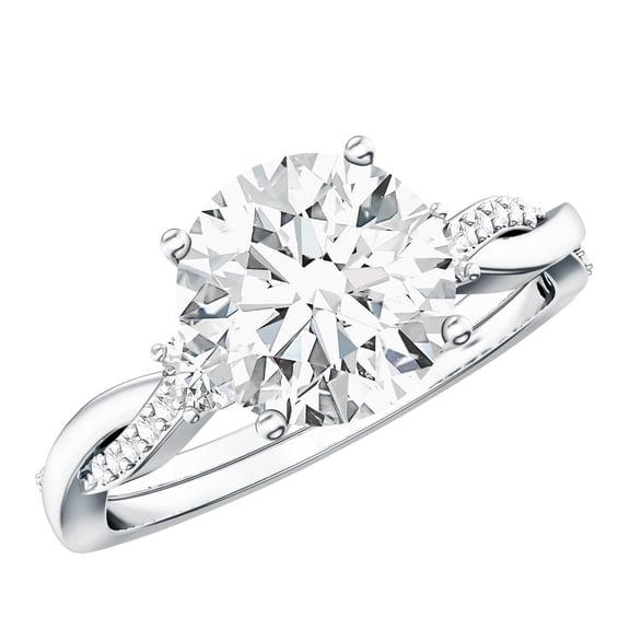 Rosec Jewels Certified Lab Grown Diamond Engagement Ring 3 Carat - EF-VS Quality - Round Diamond Ring with Crossover Shank, 925 Sterling Silver, US 4.00