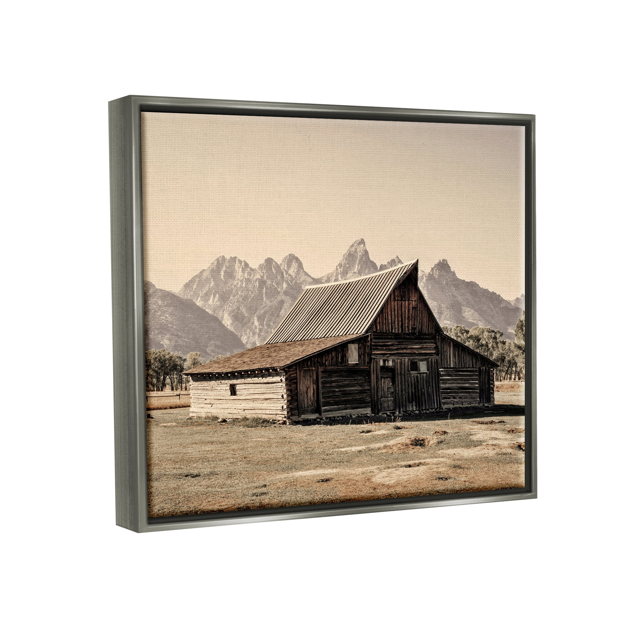 Stupell Rural Cabin Nature Mountain Peaks Landscape Photography Gray Floater Framed Art Print Wall Art