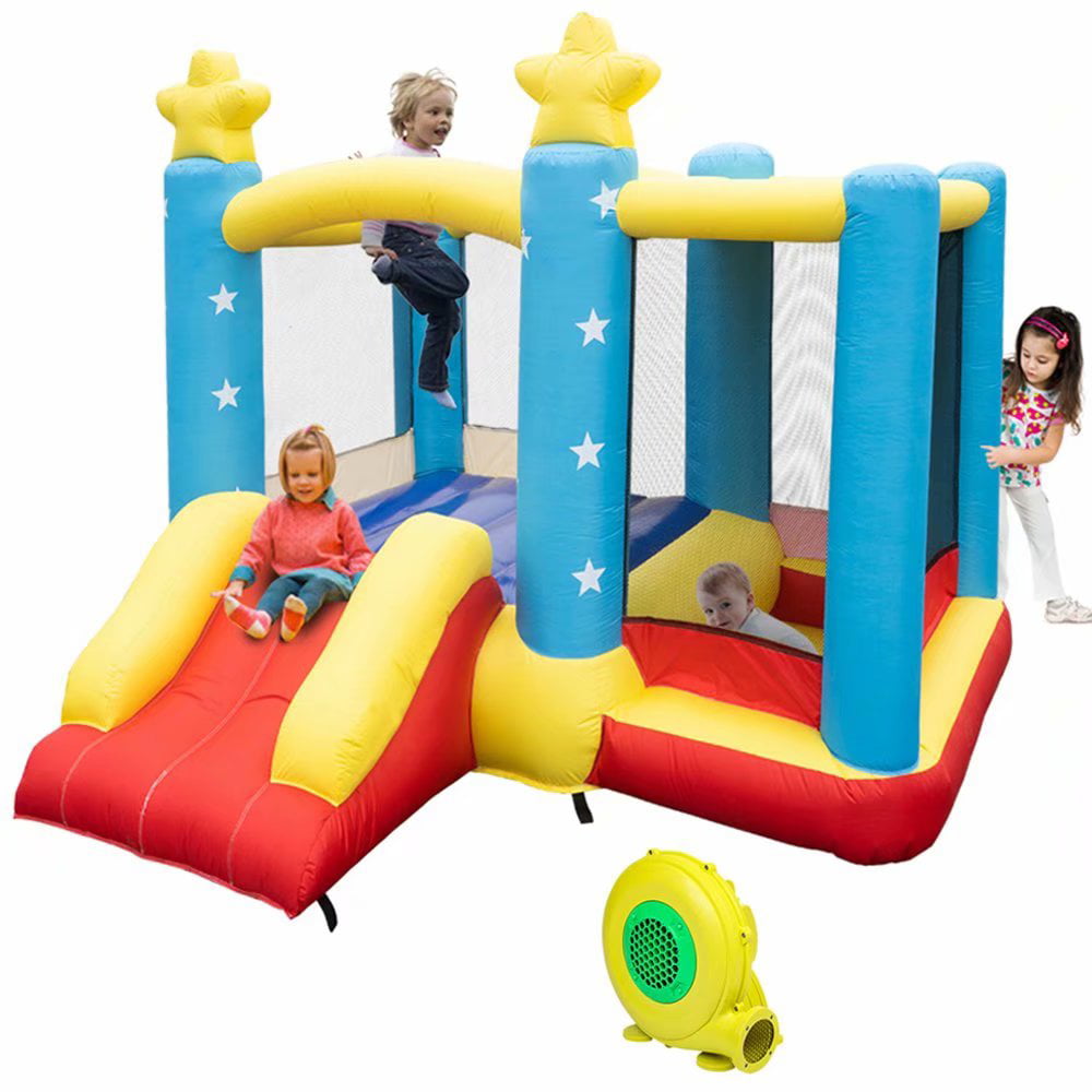 LALAHO Inflatable Bounce House with Air Blower Jumping Castle with Slide and Carry Bag and Balls,170×250×210cm 