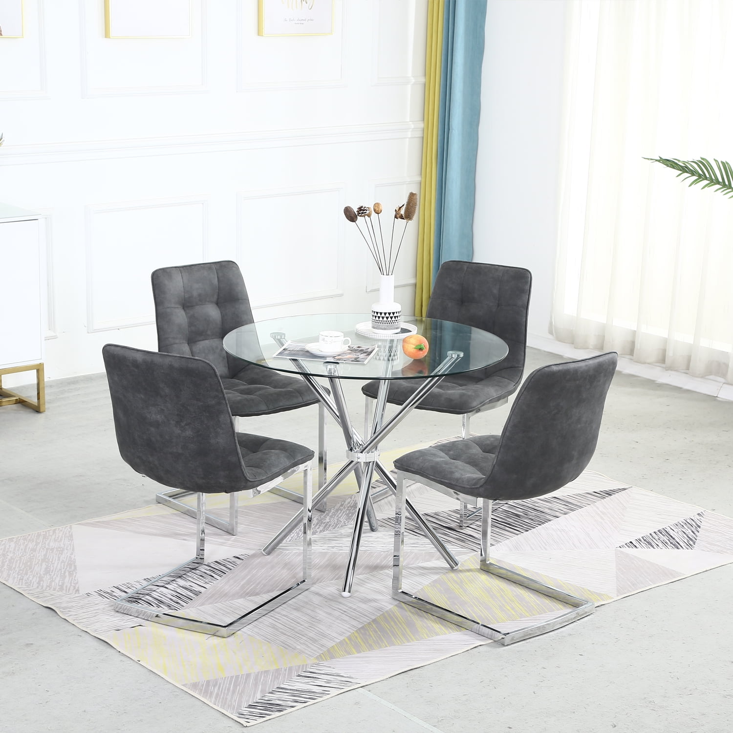 5 PCS Dining Table Set Dining Table and Chair Kitchen Table Set (4 Leg