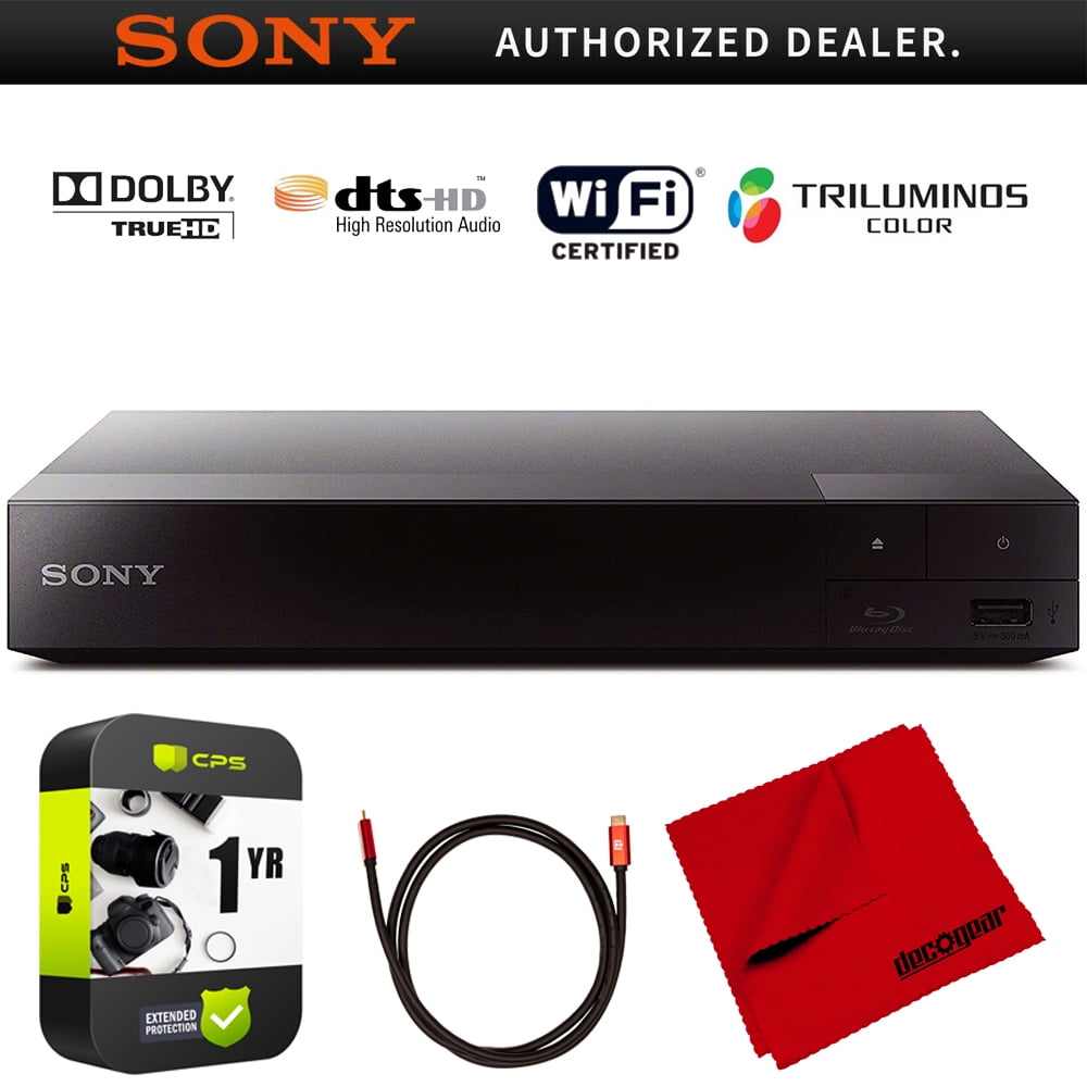Sony BDP-S1700 Streaming Blu-ray Disc Player with Dolby TrueHD and DTS Master Audio Bundle with Deco Gear 6 ft High Speed HDMI 2.0 Cable and Microfiber TV Screen Cloth 